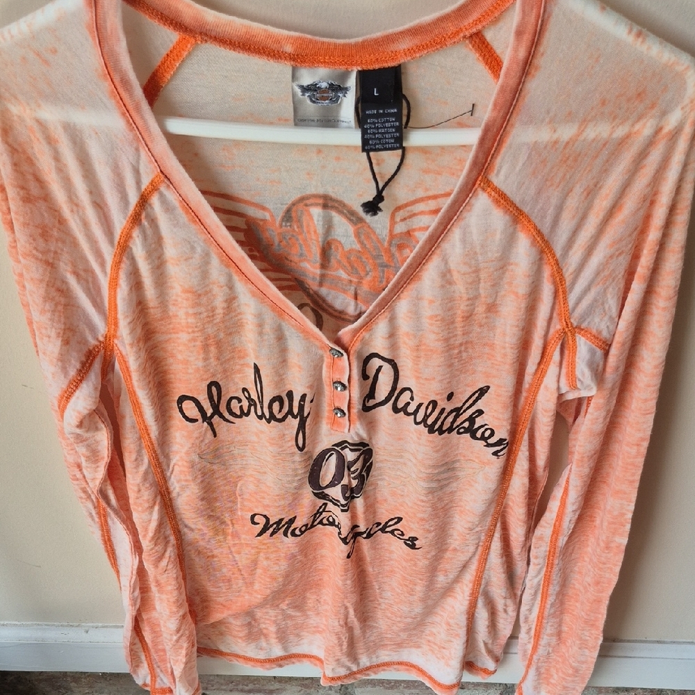 Harley-Davidson Women's Peach Long Sleeve Blouse